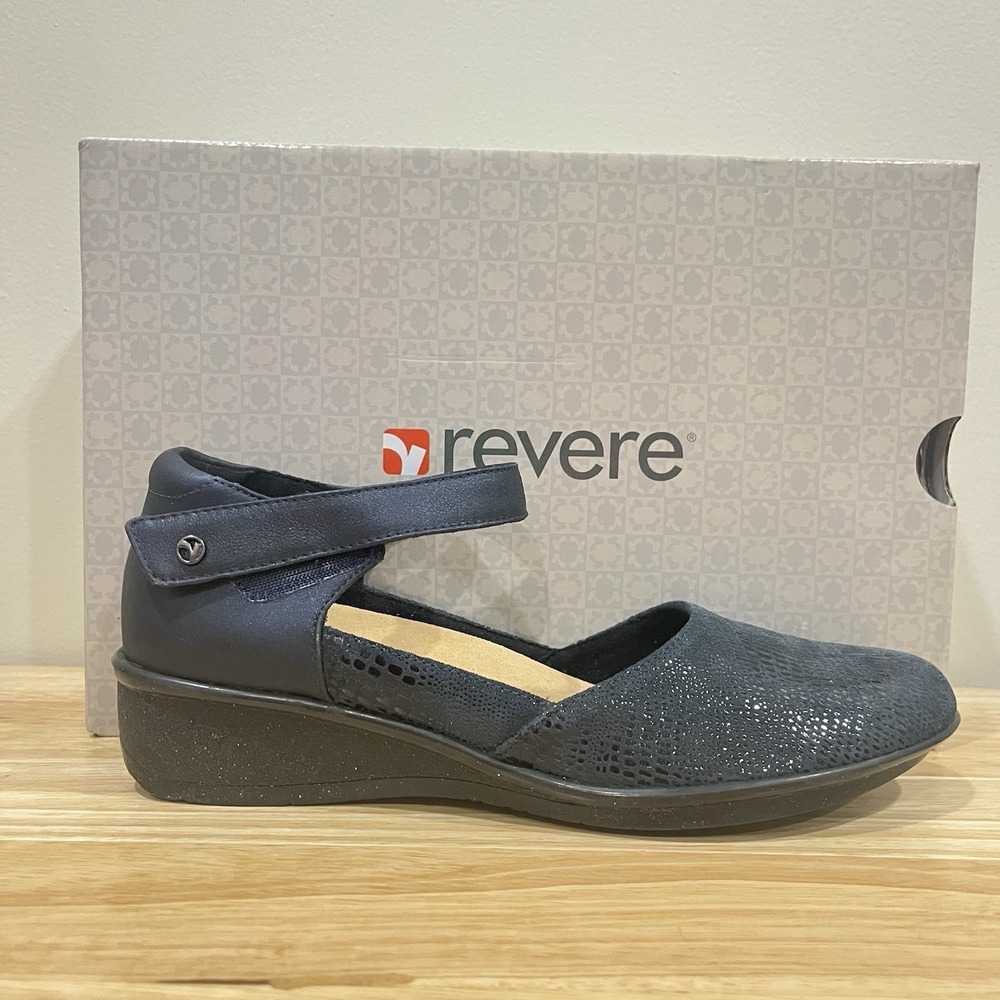 Women's Revere Osaka Mary Jane Leather Shoe Size 8W Navy Lizard/Sapphire